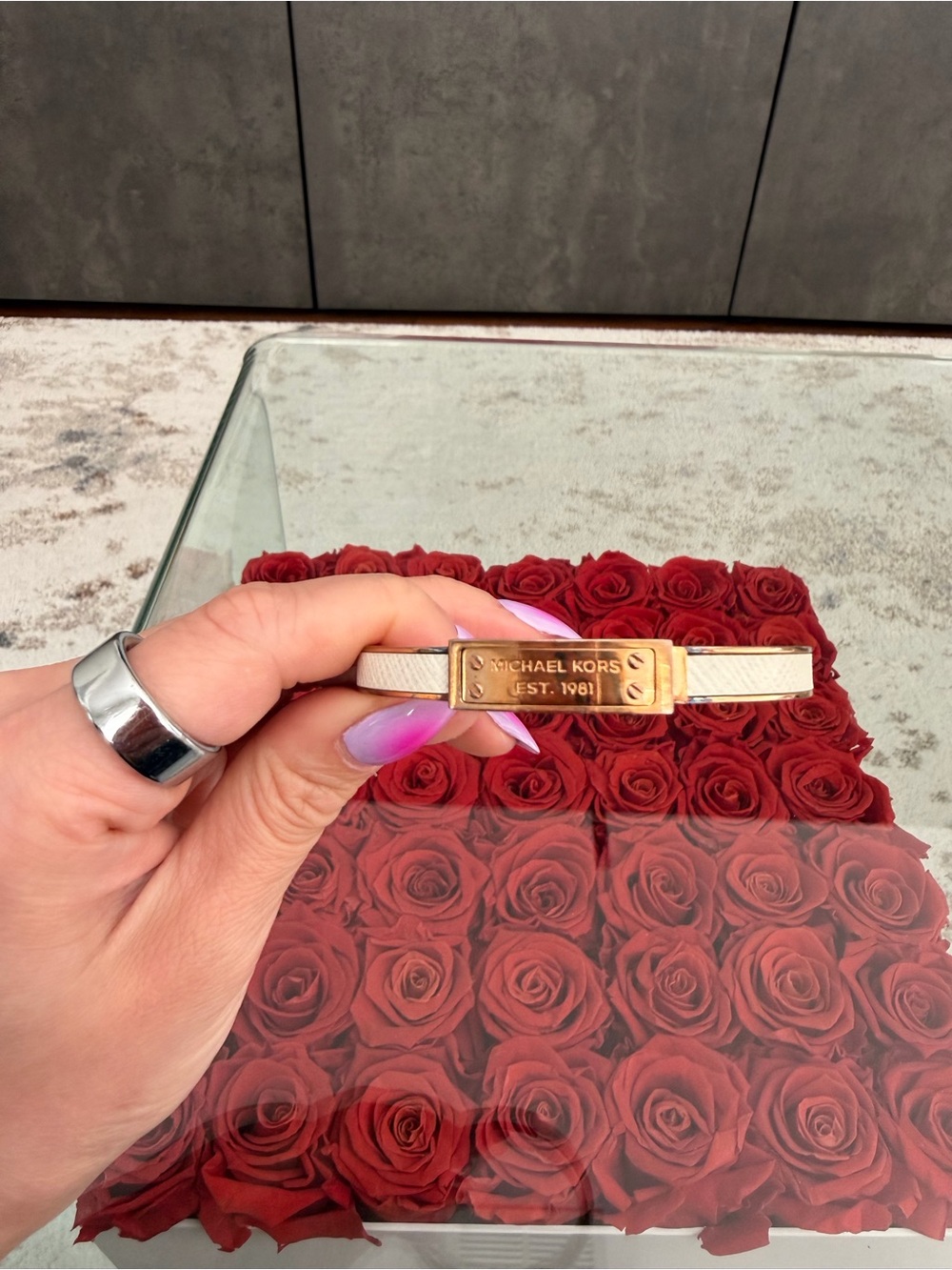 Michael Kors Gold Tone White Hinged Bangle Bracelet